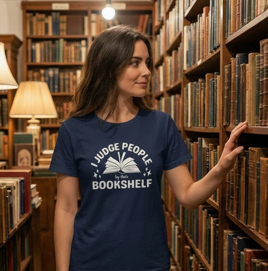 I Judge People by Their Bookshelf – Vintage Book Lover Tee