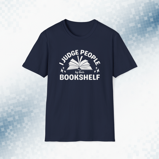 I Judge People by Their Bookshelf – Vintage Book Lover Tee
