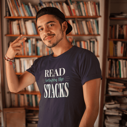 Read Between The Stacks — Vintage Book Lover Tee