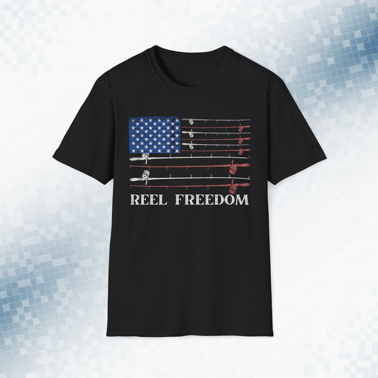 Reel Freedom - Vintage American Flag Fishing Tee
