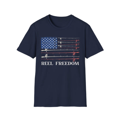 Reel Freedom - Vintage American Flag Fishing Tee