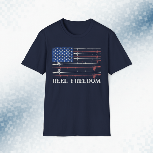 Reel Freedom - Vintage American Flag Fishing Tee