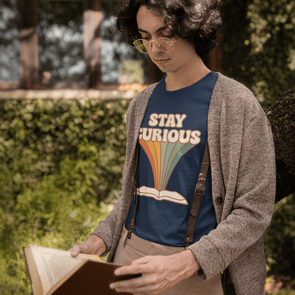 Stay Curious T-Shirt — Retro Rainbow Book Lover Tee