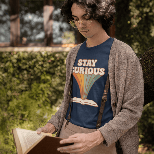 Stay Curious T-Shirt — Retro Rainbow Book Lover Tee
