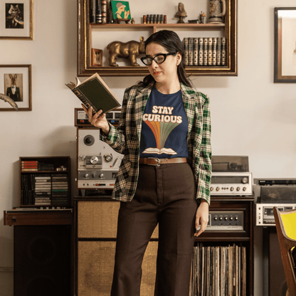 Stay Curious T-Shirt — Retro Rainbow Book Lover Tee