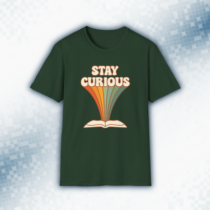 Stay Curious T-Shirt — Retro Rainbow Book Lover Tee